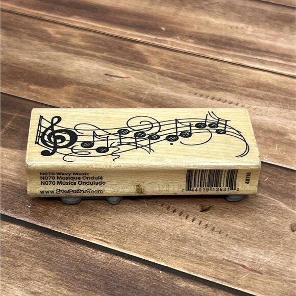 1998 STAMPENDOUS N070 WAVY MUSICAL NOTES WOOD MOUNTED RUBBER STAMP - Picture 1 of 4